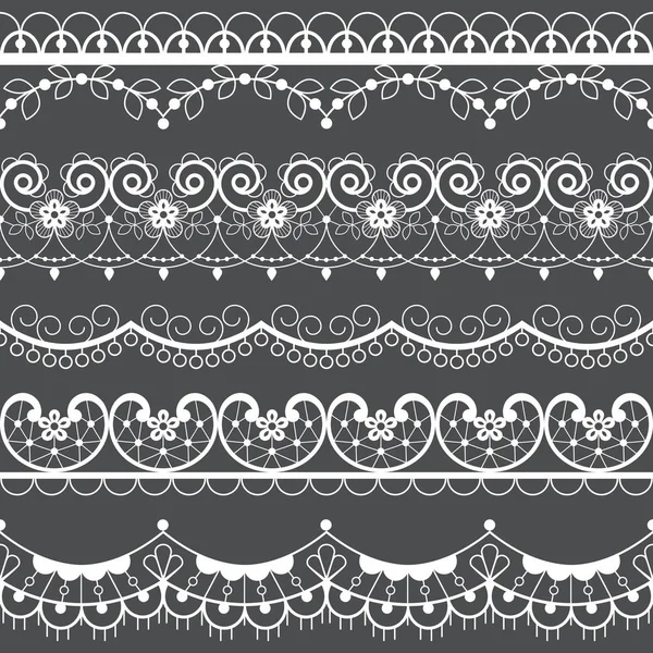 Nahtloses Muster Set Aus Retro Spitze Weiße Dekoration Ornamentales Sich — Stockvektor
