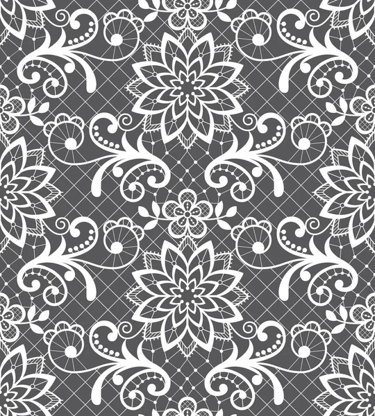 シームレスなベクトルパターン 花や渦巻きとレースのデザイン 灰色の背景に白で詳細な装飾 — ストックベクタ