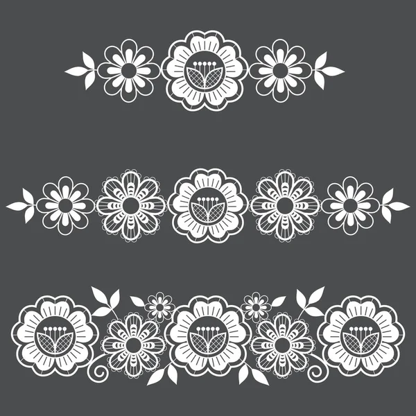 Encaje Vector Largo Conjunto Patrones Horizontales Diseño Con Flores Remolinos — Vector de stock