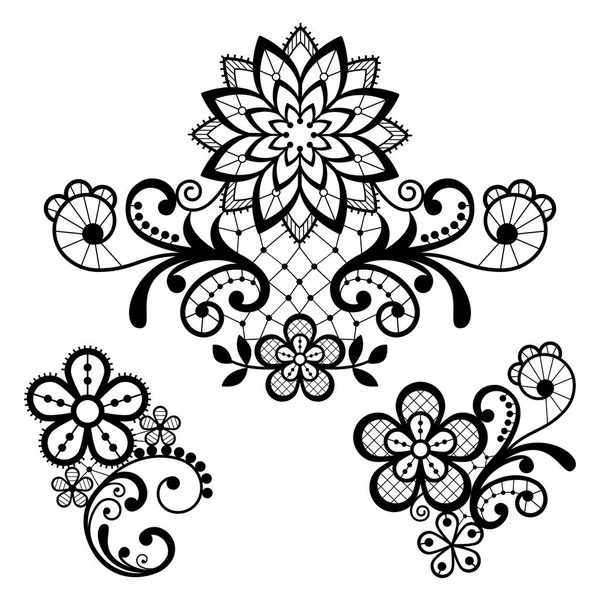 Floral Retro Lace Vector Pattern Valentine Day Wedding Celebration Monochrome — Stock Vector