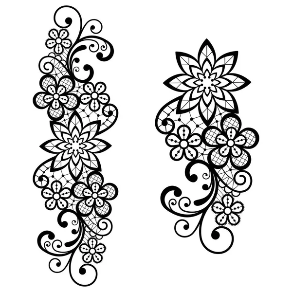 Vector Encaje Retro Patrón Único Negro Diseño Ornamental Con Flores — Archivo Imágenes Vectoriales