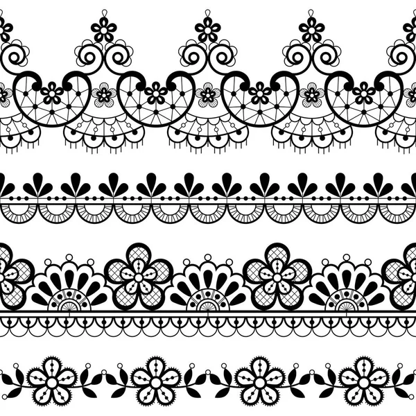 Vintage Dantel Dikişsiz Vektör Deseni Beyaz Arka Planda Siyah Çiçekler — Stok Vektör