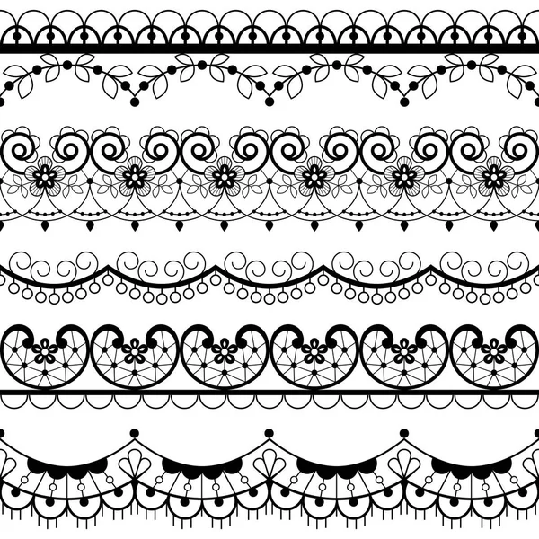 Conjunto Patrones Sin Costuras Encaje Retro Decoración Blanco Negro Diseño — Vector de stock