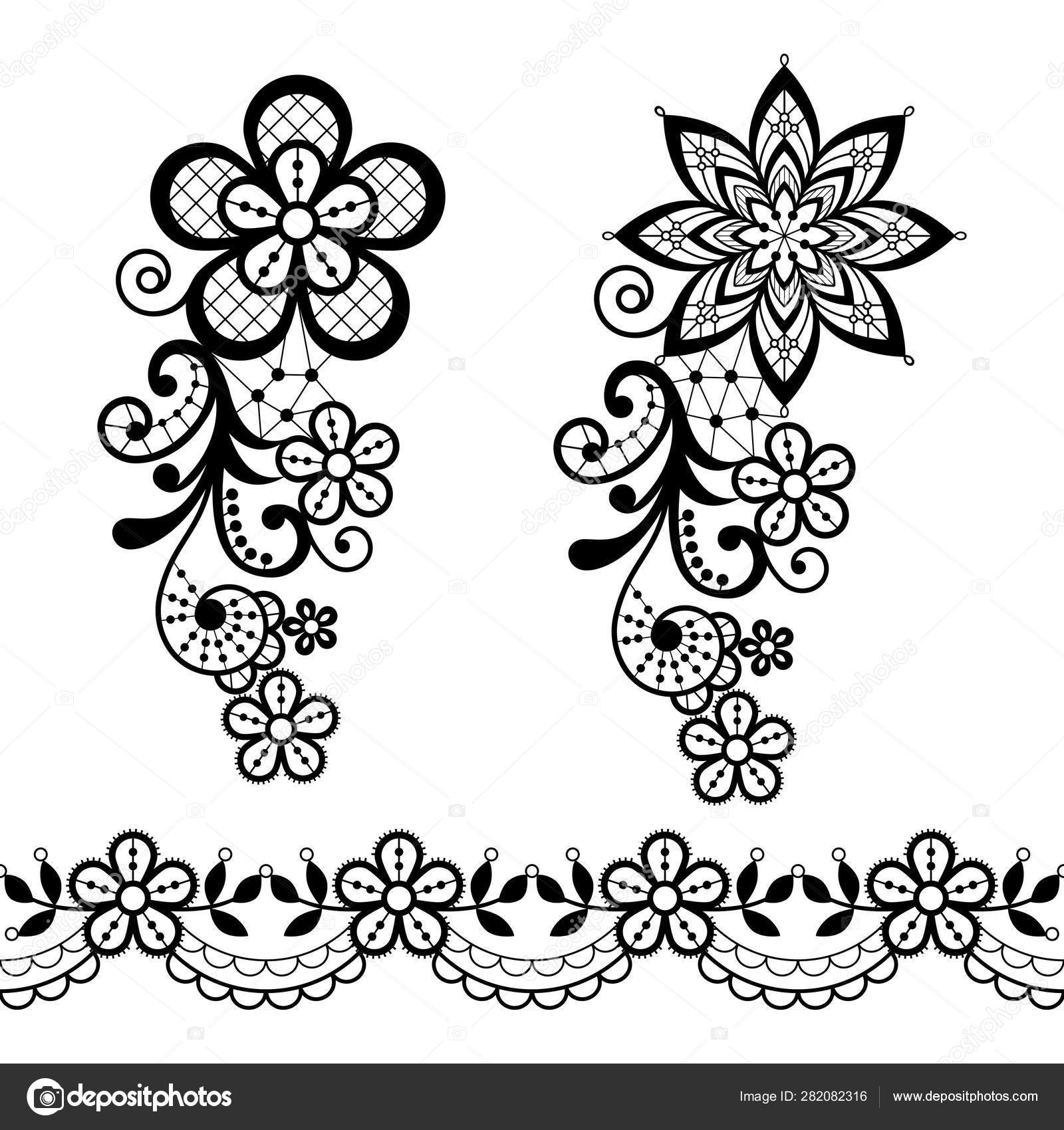 Retro Lace Vector Single Pattern Black Ornamental Design Flowers Swirls  Stock Vector by ©RedKoala 282082316