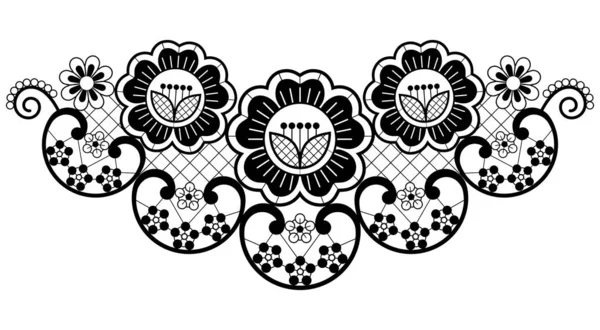 Spitzen Applikationsvektor Motof Ornamentales Muster Mit Rosen Blumen Und Wirbeln — Stockvektor