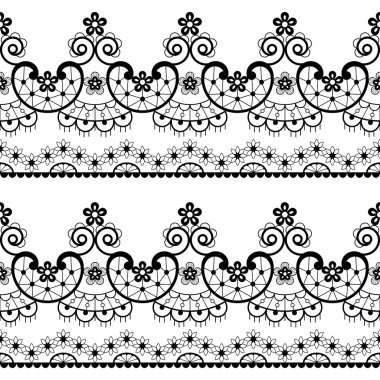 Dekoratif dikişsiz dantel desen - vektör dantel tekrarlayan emrboidery tasarım, beyaz arka plan siyah retro düğün sanatı. Fransız ve İngiliz dantel sanatından esinlenen tekrarlayan süs, tek renkli vintage tarzda dekorasyon