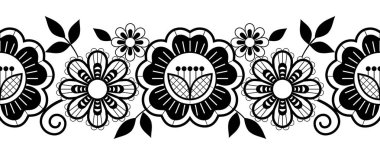 Dikişsiz dantel dikey uzun desen seti, gül, çiçek ve girdaplar ile siyah ve beyaz yatay tasarım, ayrıntılı dantel motifleri