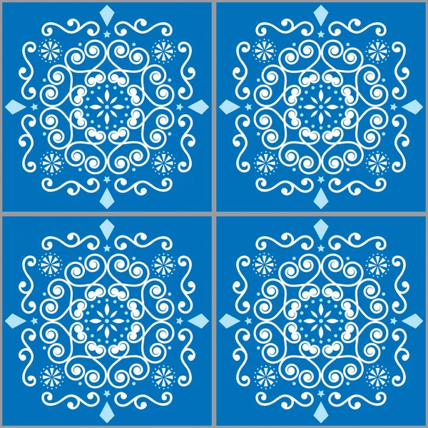 Lisbon Tiles Azujelo Moroccan Tiles Vector Seamless White Navy Blue — Stock Vector