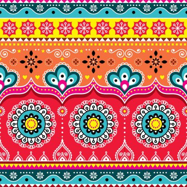 Pakistani or Indian truck art design, Jingle trucks seamless vector pattern, colorful floral repetitive decoration  clipart