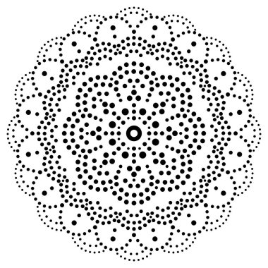 Mandala bohem vektör nokta boyama tasarımı, Aborijin geleneksel dekoratif desen, beyaz arka plan siyah Avustralya mozaik sanatı