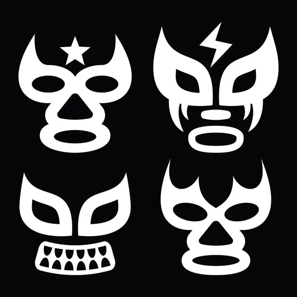 Lucha Libre Enfrenta Diseño Vectorial Gráficos Luchador Luchadora Conjunto Máscaras — Vector de stock