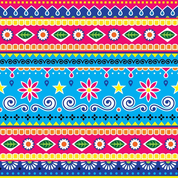 Pakistan veya Hint dikişsiz desen, kamyon sanat dekoratif çiçek süs, çiçekler, yapraklar ve soyut şekiller ile canlı tasarım 