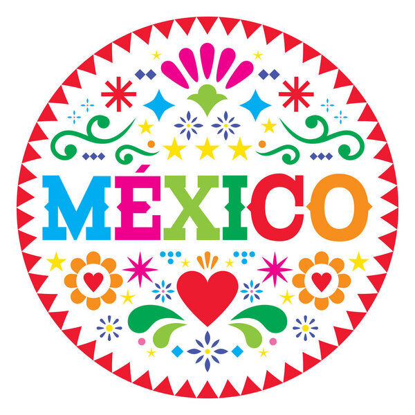 Mexico vector pattern, Mexican colorful folk art design, vibrant floral ornament