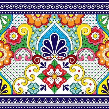 Meksika Talavera vektör dikişsiz desen, Meksika geleneksel seramik ve seramik tasarımı esinlenerek tekrarlayan arka plan 