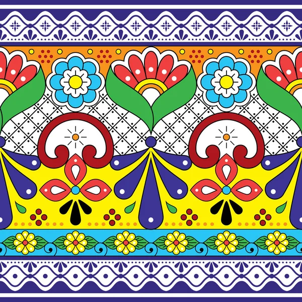 Mexican Talavera Pottery Vector Seamless Pattern Repetitive Background Inspired Traditional — Stock Vector