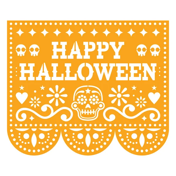 Happy Halloween Papel Picado Design Sugar Skuls Mexican Paper Cut — стоковый вектор