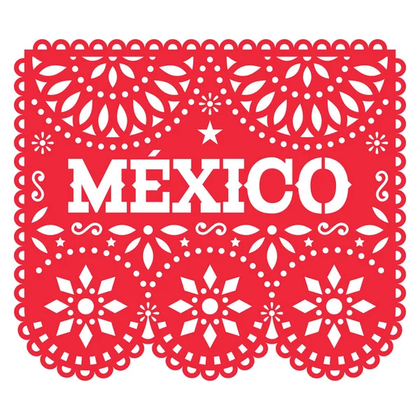 Papel Picado Mexico Vector Design Retro Mexican Paper Cutout Party — Stock Vector