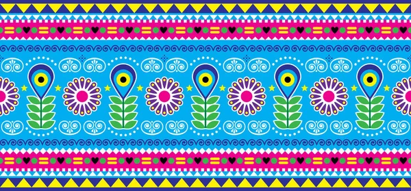 Pakistani Indian Truck Art Vector Seamless Long Pattern Decorative Floral — Stock Vector