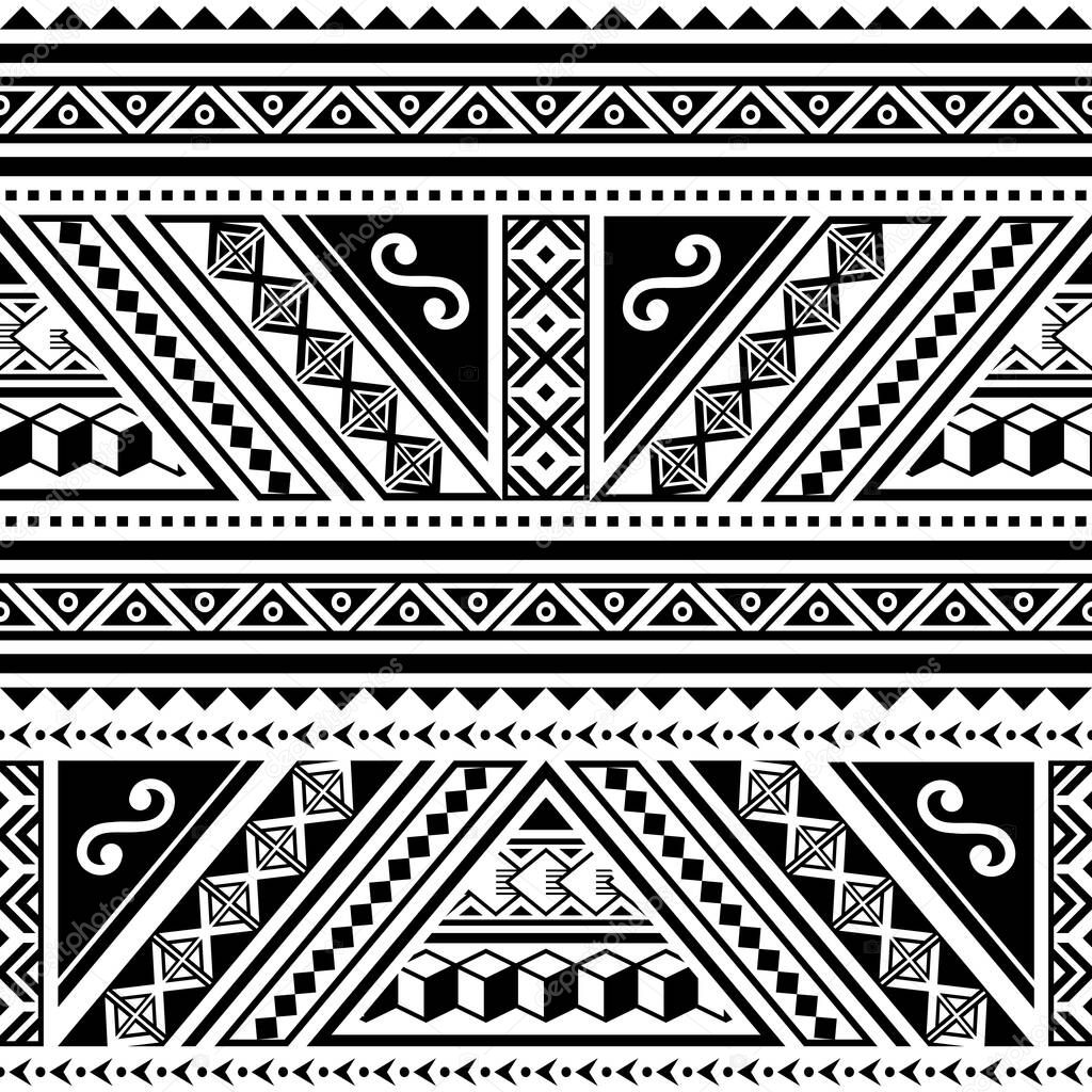 Polynesian tribal geometric seamless vector horizontal pattern, Hawaiian traditional design inspired by Maori tattoo art