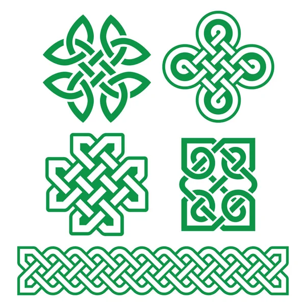 Celtic Irish Patterns Braids Vector Design Set Traditonal Celtic Knots — Stock Vector