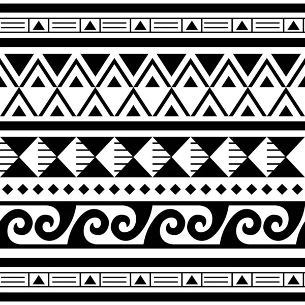 ポリネシアマオリはシームレスなベクトル幾何学模様 ハワイの部族のデザインを入れ墨 伝統的なタトゥーアート三角形 ジグザグ 白に黒で抽象的な形状と繰り返しデザイン — ストックベクタ