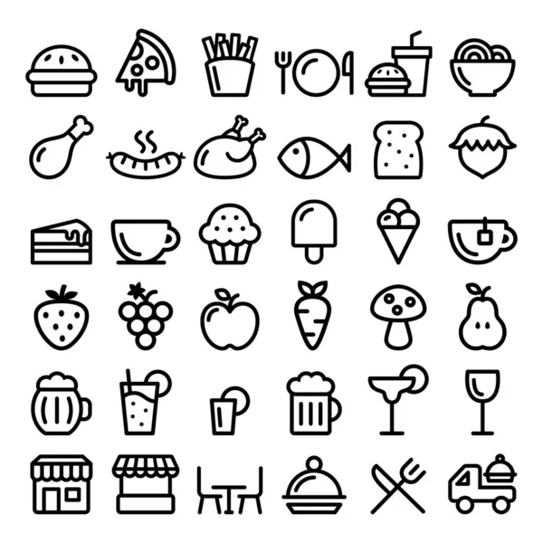 Food Cooking Pub Restaurant Cafe Vector Line Icons Eating Drinking — Stock Vector