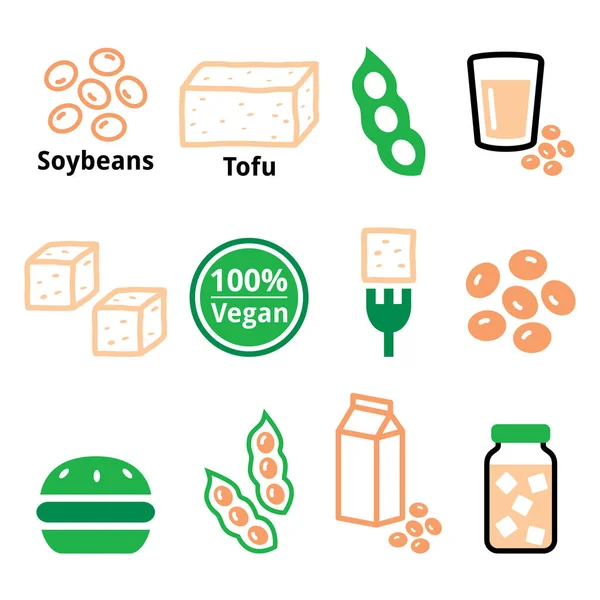 Ensemble Icônes Vectorielles Soja Soja Tofu Design Alimentaire Sain Végétarien — Image vectorielle