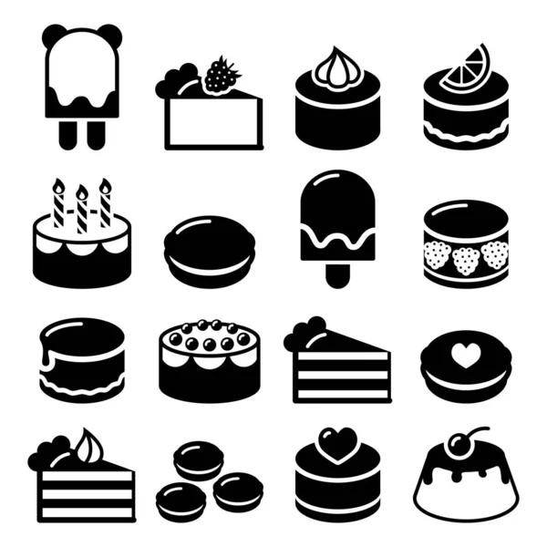 Dessert Iconen Set Cake Macaroon Ijs Chocoladetaart Cheesecake Vector Voedsel — Stockvector