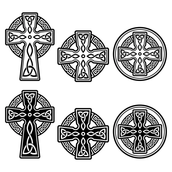 Celtic Irish Cross Vector Design Set Patrick Day Celebration Ireland — стоковый вектор