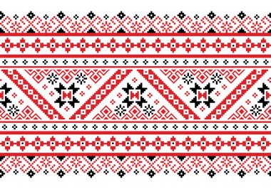 Ukraynalı, Belarus halk sanatı vektörü, geleneksel Vyshyvanka 'nın işlediği kırmızı ve siyah desenli.  