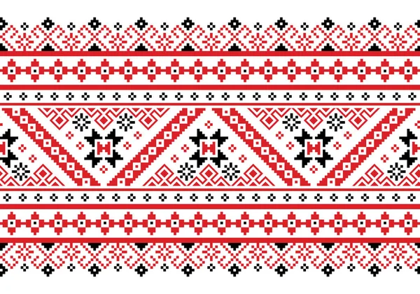 Oekraïense Wit Russische Folk Kunst Vector Naadloos Patroon Rood Zwart — Stockvector