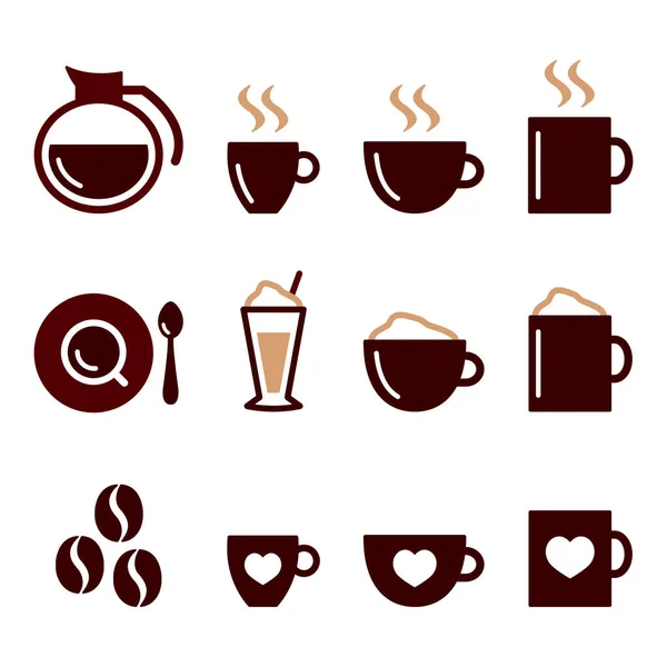 Koffie Vector Kleur Pictogrammen Set Cappucino Latte Koffie Dranken Design — Stockvector