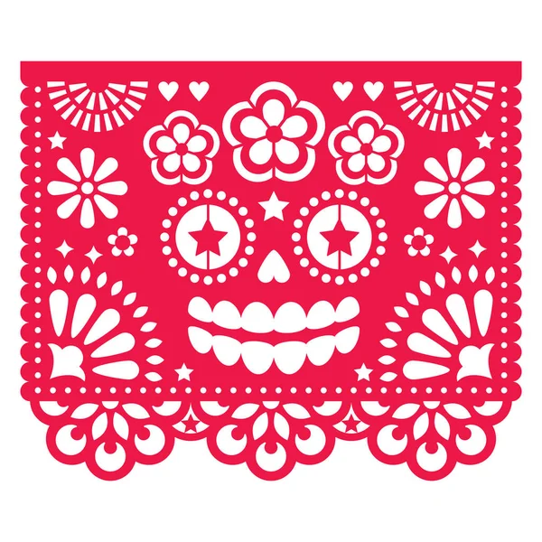 Halloween Papel Picado Design Catrina Skull Mexican Paper Cut Out — Stock Vector