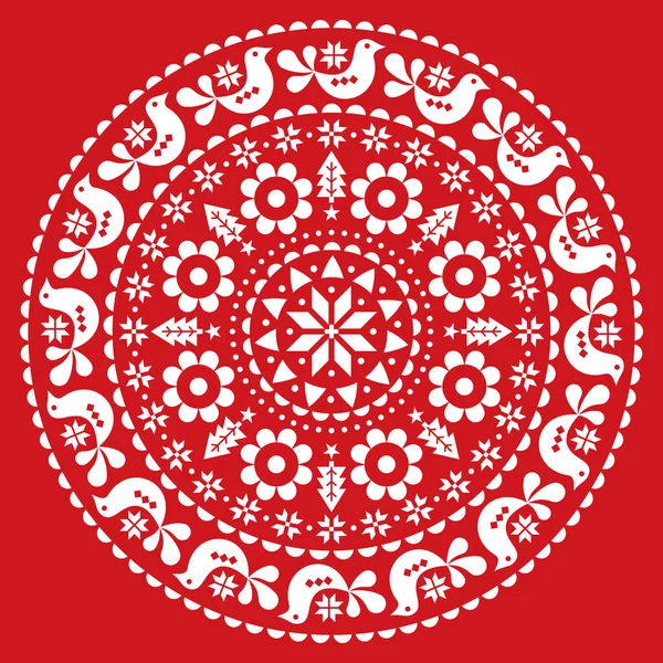 Navidad Escandinavo Diseño Vectorial Popular Mandala Invierno Patrón Festivo Redondo — Archivo Imágenes Vectoriales