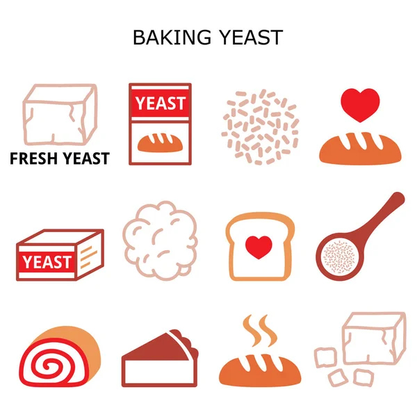 Pieczenie Drożdży Wektor Kolor Ikony Zestaw Pieczenia Chleba Ciasta Pomysł — Wektor stockowy