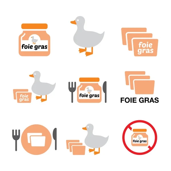 Foie Gras Eend Gans Vector Kleur Pictogrammen Set Food Restuarant — Stockvector