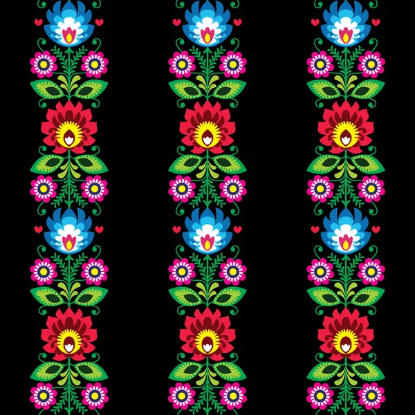 Floral Nahtlose Lebendige Volkskunst Vektormuster Polnisches Traditionelles Design Mit Blumen — Stockvektor