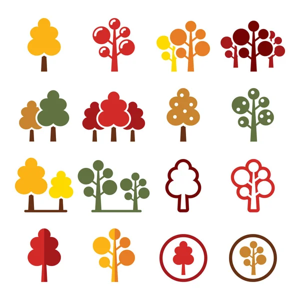 秋の木々 公園のベクトルアイコンセット オレンジ 茶色と赤の自然デザインコレクション — ストックベクタ