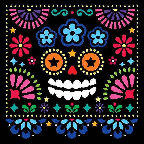 Diseño Arte Popular Mexicano Vector Arte Popular Con Cráneo Azúcar — Vector de stock