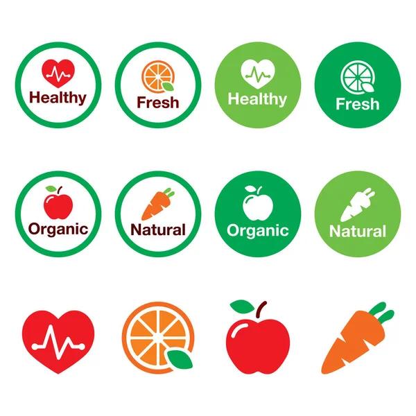 Organic Food Heatlhy Eating Fresh Natural Products Vector Icons Set — Stock Vector