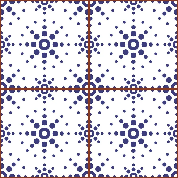 ドットアートとモロッコの幾何学的なシームレスベクトルタイルパターン ネイビーブルーの繰り返しデザイン — ストックベクタ