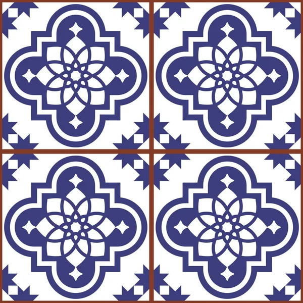 ポルトガル語とモロッコAzulejo幾何学的なタイルシームレスベクトルパターン ネイビーブルーと白の繰り返し繊維デザイン — ストックベクタ