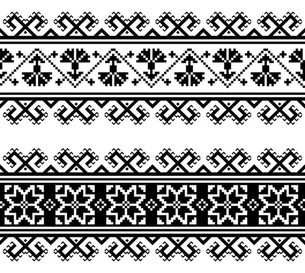 Oekraïense Wit Russische Traditionele Naadloze Folk Borduurpatroon Wtich Bloemen Geometrische — Stockvector