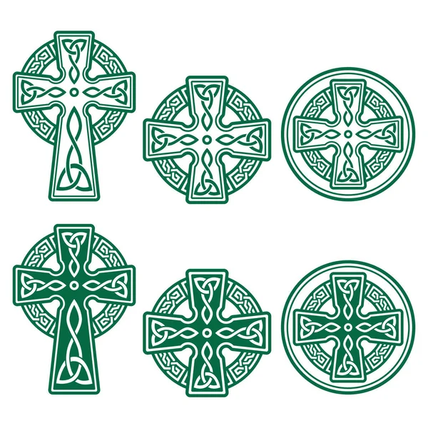 Celtic Irish Cross Vector Retro Design Set Green Patrick Day — Stock Vector