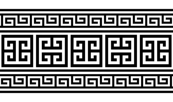 古代ギリシャの陶器の芸術に触発されたギリシャのキーパターンシームレスベクトルデザイン レトロな幾何学的な長い垂直パターン 伝統的な花瓶の装飾 — ストックベクタ
