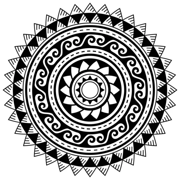 Polinesia Geometris Mandala Vektor Pola Hawaii Suku Desain Dalam Hitam - Stok Vektor