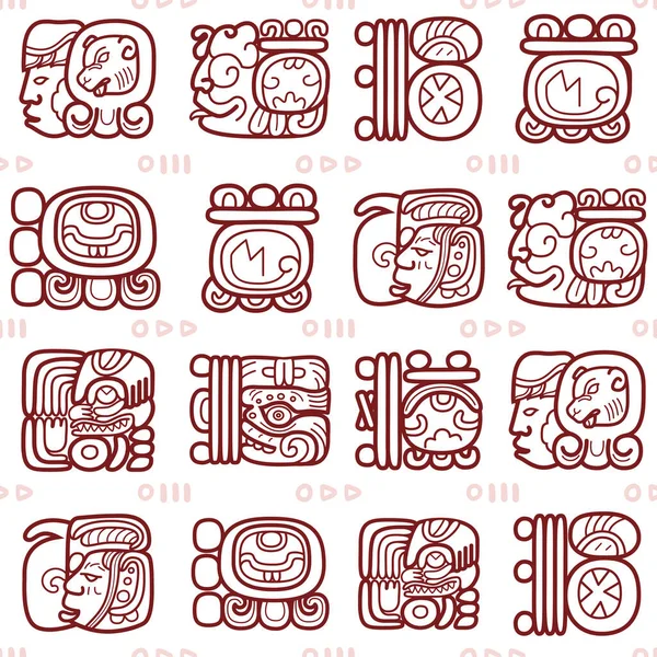 Maya Glyphs Mayan Writing System Vector Seamless Pattern Tribal Art — Stock Vector