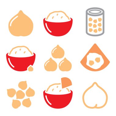 Humus ya da ev yapımı, nohut vektör simgeleri - yiyecek, sağlıklı yeme konsepti