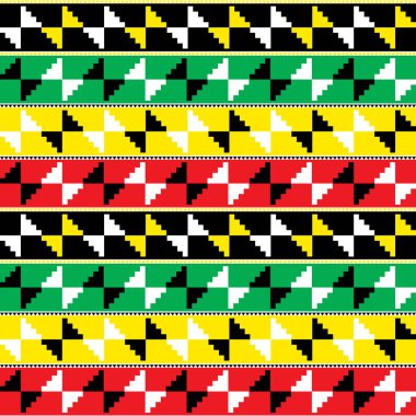 Kente nwentoma cloth style vector seamless pattern, retro design with geometric shapes inspired by African tribal fabrics or textiles from Ghana known as nwentoma - rasta colors clipart