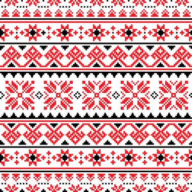 Ukraynalı, Belarus nakışlı vektör dikişsiz desen, halk sanatı tarafından teşvik edilen çapraz dikiş süsü - Vyshyvanka  